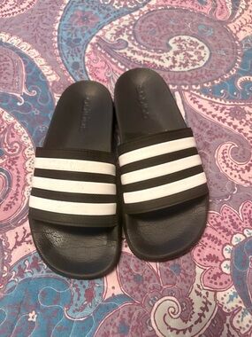 Adidas Kids Black and White Slide Sandals
